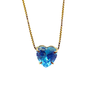 Pingente Ouro 18k Ponto de Luz Coração 6mm Zircônia Azul