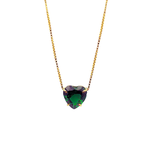 Pingente Ouro 18k Ponto de Luz Coração 6mm Zircônia Verde Esmeralda