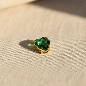Pingente Ouro 18k Ponto de Luz Coração 6mm Zircônia Verde Esmeralda