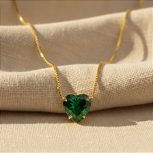 Pingente Ouro 18k Ponto de Luz Coração 6mm Zircônia Verde Esmeralda