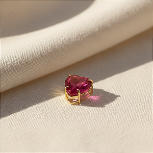Pingente Ouro 18k Ponto de Luz Coração 6mm Zircônia Vermelho
