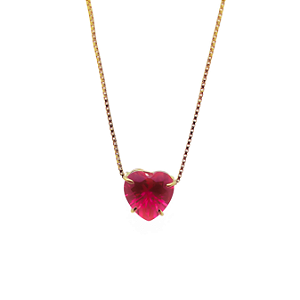 Pingente Ouro 18k Ponto de Luz Coração 6mm Zircônia Vermelho