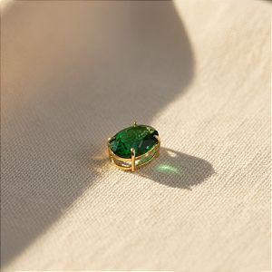 Pingente Ouro 18k Ponto de Luz Oval 6x8mm Verde Esmeralda