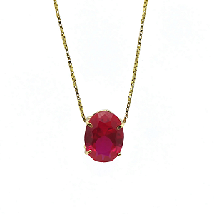 Pingente Ouro 18k Ponto de Luz Oval 6x8mm Vermelho