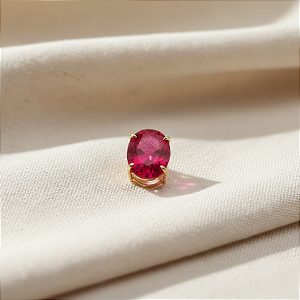 Pingente Ouro 18k Ponto de Luz Oval 6x8mm Vermelho