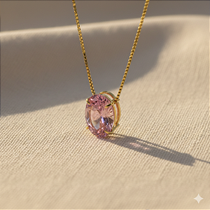 Pingente Ouro 18k Ponto de Luz Oval 6x8mm Rosa