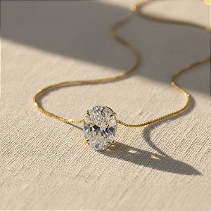 Pingente Ouro 18k Ponto de Luz Oval 6x8mm Branco