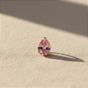 Pingente Ouro 18k Ponto de Luz Gota 6x8mm Rosa