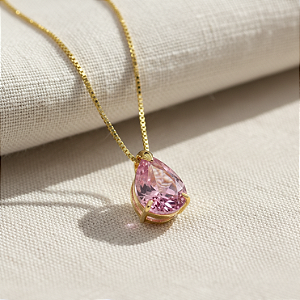 Pingente Ouro 18k Ponto de Luz Gota 6x8mm Rosa