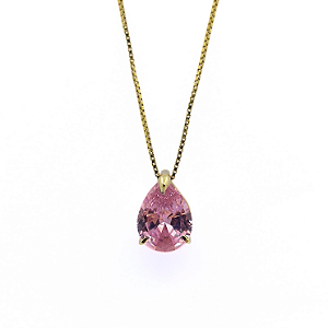 Pingente Ouro 18k Ponto de Luz Gota 6x8mm Rosa