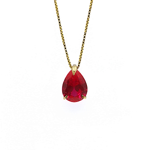 Pingente Ouro 18k Ponto de Luz Gota 6x8mm Vermelho