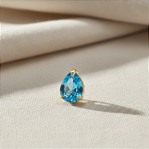 Pingente Ouro 18k Ponto de Luz Gota 6x8mm Zircônia Azul