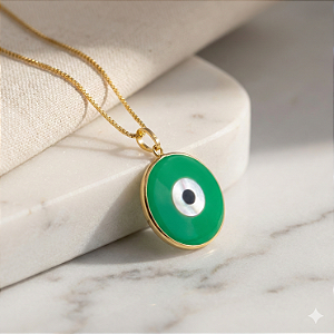 Pingente Olho Grego 15mm Verde Claro Ouro 18k