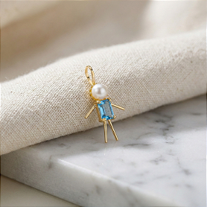 Pingente Filhos Ouro 18k Menino Azul