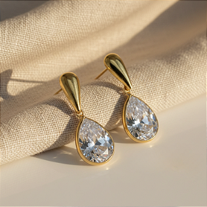 Brinco Ouro 18k Gota Branca