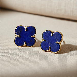 Brinco Ouro 18k Trevo Lápis-lazúli