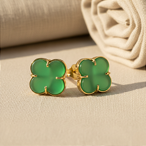 Brinco Ouro 18k Trevo Crisoprásio