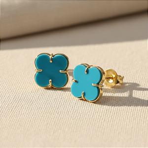Brinco Ouro 18k Trevo Turquesa