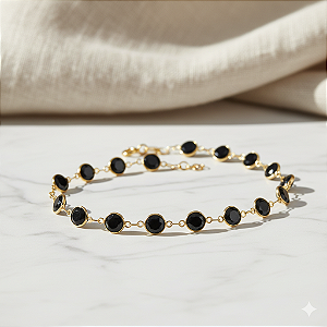 Pulseira Ouro 18k com Pedras Zircônias Pretas