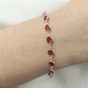 Pulseira Ouro 18k com Pedras Vermelhas