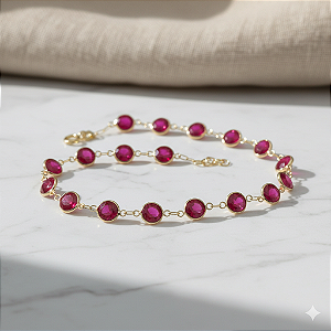 Pulseira Ouro 18k com Pedras Vermelhas