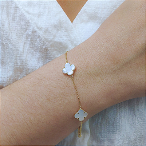 Pulseira 4 Trevos Madrepérola em Ouro 18k