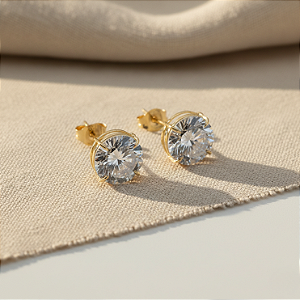 Brinco Ouro 18k Ponto de Luz Redonda 8mm