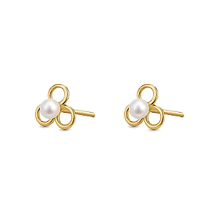 Brinco Ouro 18k Flor Pérola Redonda 3mm - Infantil
