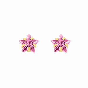 Brinco Ouro 18k Estrela 4mm Rosa - Infantil