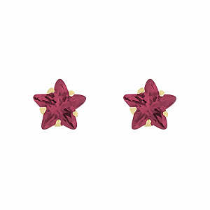 Brinco Ouro 18k Estrela 4mm Vermelha - Infantil