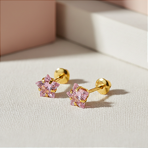 Brinco Ouro 18k Estrela 5mm Rosa