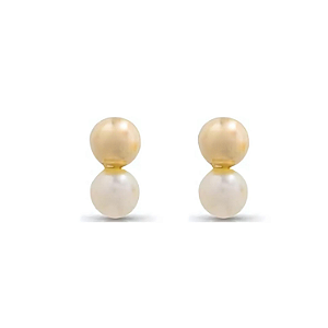 Brinco Ouro 18k Gêmeos Bolinha com Pérola 2,5mm - Infantil