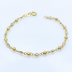 Pulseira Ouro 18k Bolinhas com Pedrinhas Juntinhas - Infantil