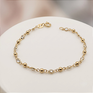 Pulseira Ouro 18k Bolinhas com Pedrinhas Juntinhas - Infantil