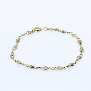 Pulseira Ouro 18k Pedrinhas Brancas Juntinhas - Infantil