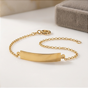 Pulseira Ouro 18k Chapinha Corrente Elo Português - Infantil Personalizado