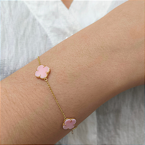 Pulseira 4 Trevos Madrepérola Rosa em Ouro 18k