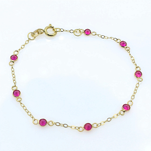 Pulseira Ouro 18k Pedrinhas Vermelhas Espaçadas - Infantil
