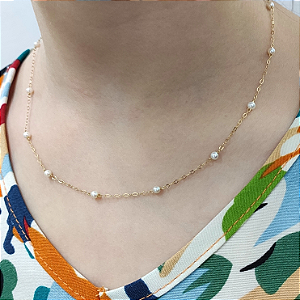 Colar Ouro 18k Pérolas Naturais Espaçadas - Infantil