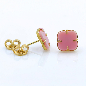 Brinco Ouro 18k Trevo Madrepérola Rosa