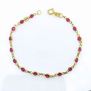 Pulseira Ouro 18k Pedrinhas Vermelhas Juntinhas  - Infantil