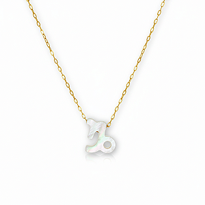 Colar Ouro 18k Signo Capricórnio Madrepérola na Corrente Zeta
