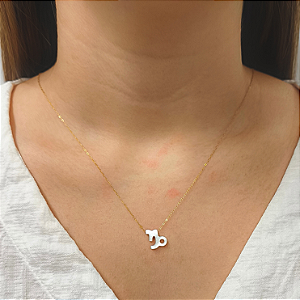 Colar Ouro 18k Signo Capricórnio Madrepérola na Corrente Zeta