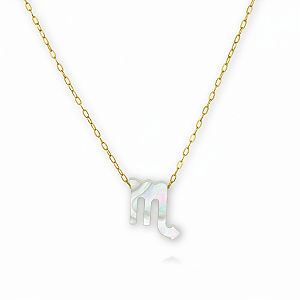 Colar Ouro 18k Signo Escorpião Madrepérola na Corrente Zeta