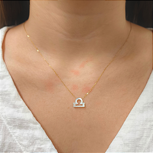 Colar Ouro 18k Signo Libra Madrepérola na Corrente Zeta