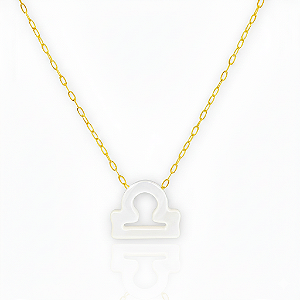 Colar Ouro 18k Signo Libra Madrepérola na Corrente Zeta