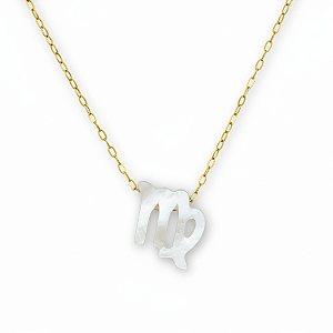 Colar Ouro 18k Signo Virgem Madrepérola na Corrente Zeta