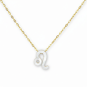 Colar Ouro 18k Signo Leão Madrepérola na Corrente Zeta