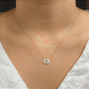 Colar Ouro 18k Signo Câncer Madrepérola na Corrente Zeta