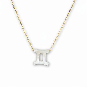 Colar Ouro 18k Signo Gêmeos Madrepérola na Corrente Zeta